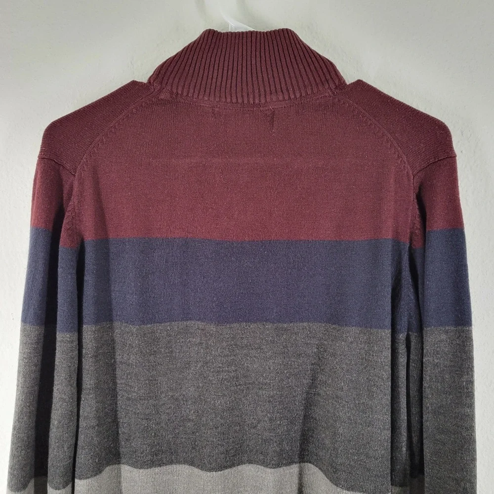US Polo Assn. Mens Striped Quarter Zip Sweater Burgundy Navy Grey Acrylic Small - Picture 7 of 11